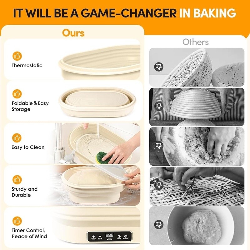 Electric Sourdough Proofing Basket W/ Adjustable Temperature LCD Timer Baking US