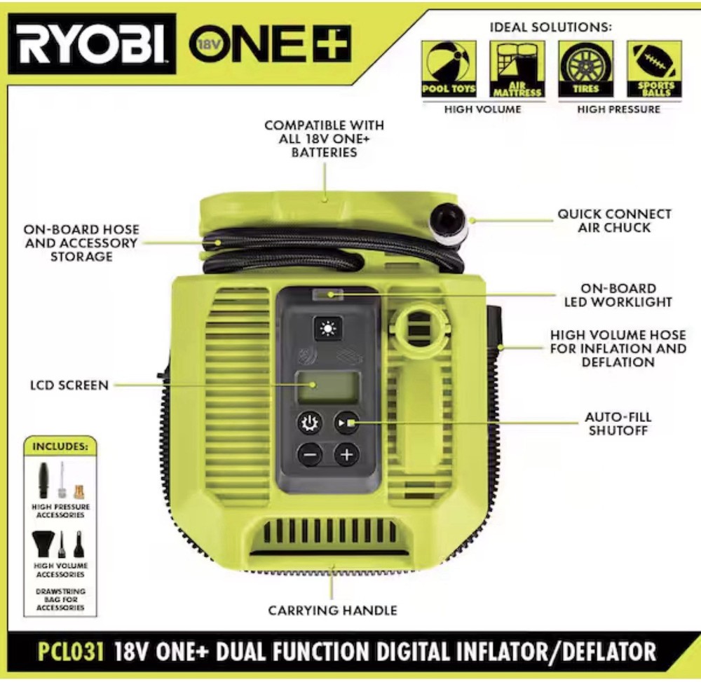 ONE+ 18V Cordless Dual Function Inflator/Deflator(Tool Only)