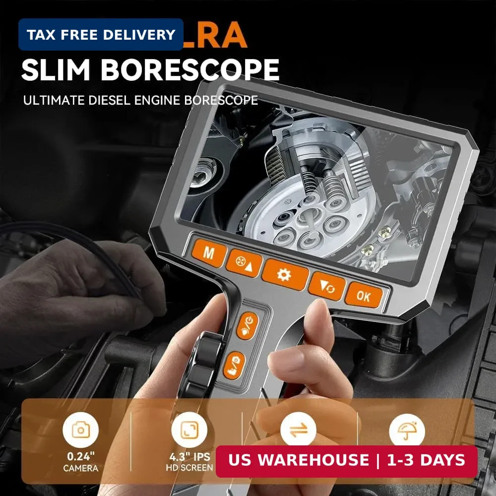 Articulating Borescope Camera with Screen, 2-Way Flexible Inspection Camera with