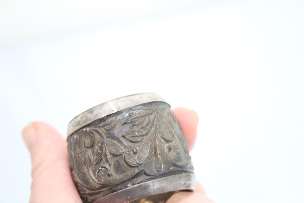 Antique Carved Treen and solid silver napkin ring