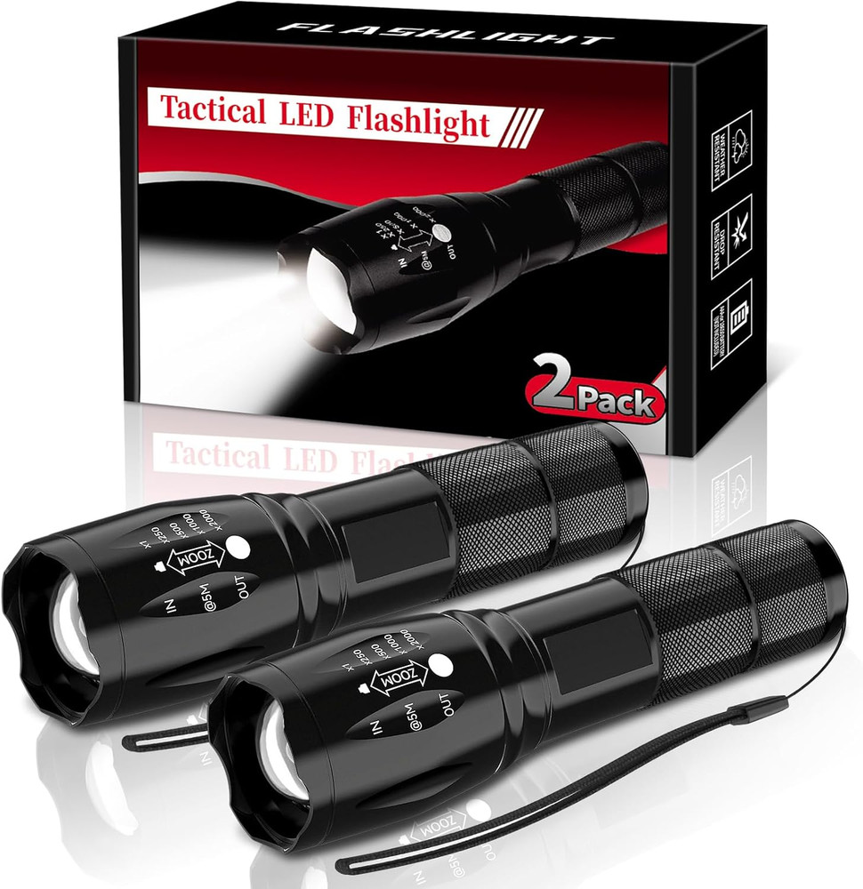 LED Flashlight 2 Pack, Small Flashlights Powerful High Lumens 5 Modes, Waterproo