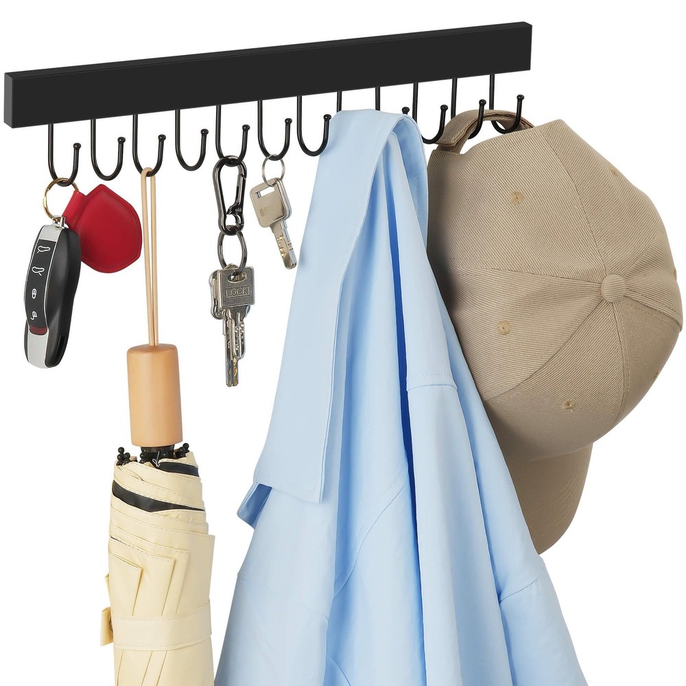 ZEDODIER Key Holder Wall Mount, Hanger with 12 Adjustable 1 Pack, Black