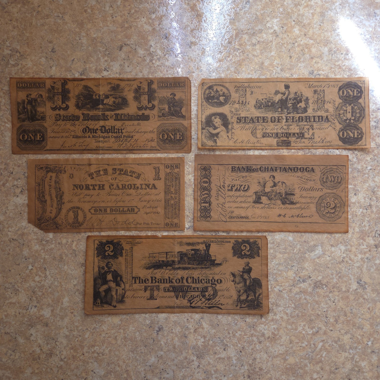 Lot Of 75 Confederate & State Civil War Currency (Facsimile) Mixed Denomination