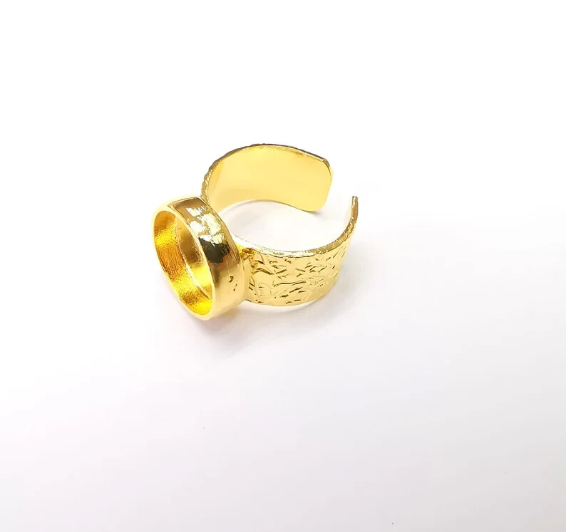 Shiny Gold Plated Ring Blank Base Bezel Setting Adjustable Ring 14mm G35183