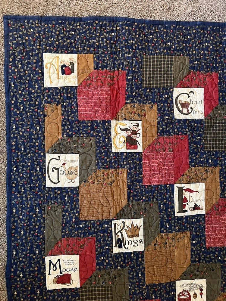 Handmade Christmas Patchwork Quilt 59 1/2” X 55”