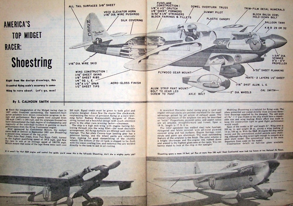 SHOESTRING PLAN + CONSTRUCTION ARTICLE for 33" UC SCALE Model Airplane