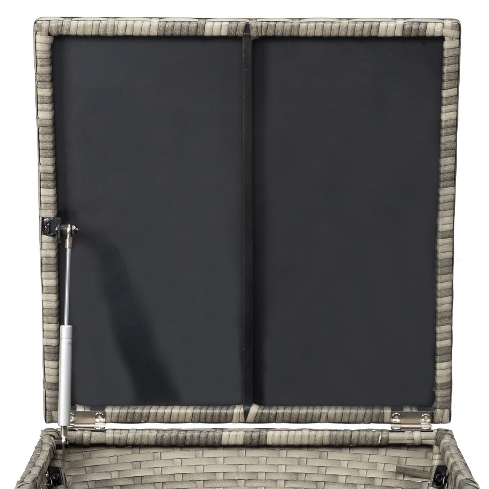 Outdoor PE Wicker Side Table with Storage, Small Patio Storage Bin