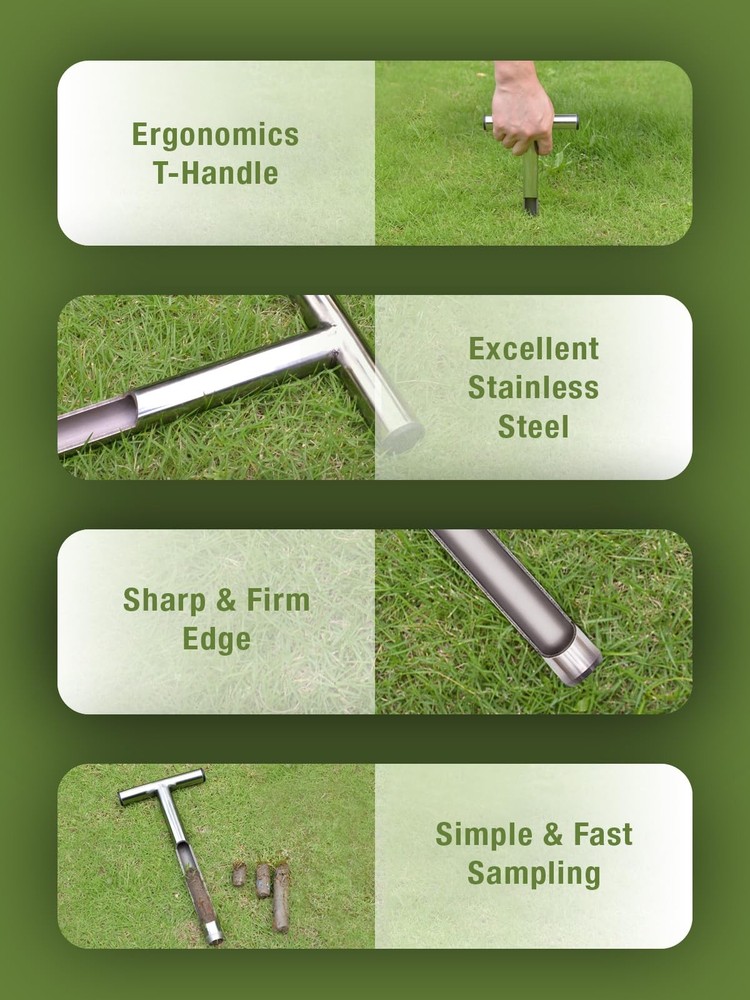 Soil Probe 12in with Pushing Tool, T-Handle Sample Rod, Silver