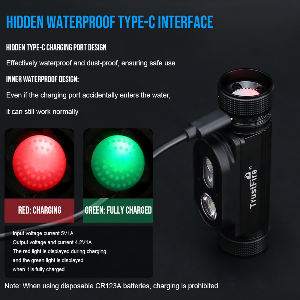 TrustFire 1350Lumen Rechargeable LED Headlamp Waterproof LED Headlight Red Light