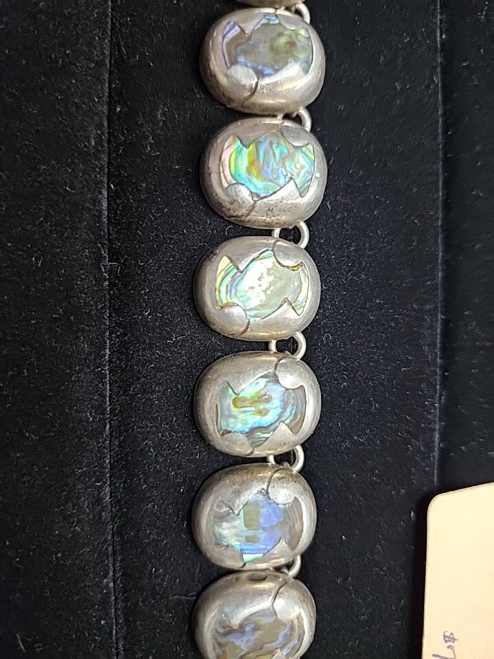Sterling Silver Abalone Necklace 15" Mexico Silver