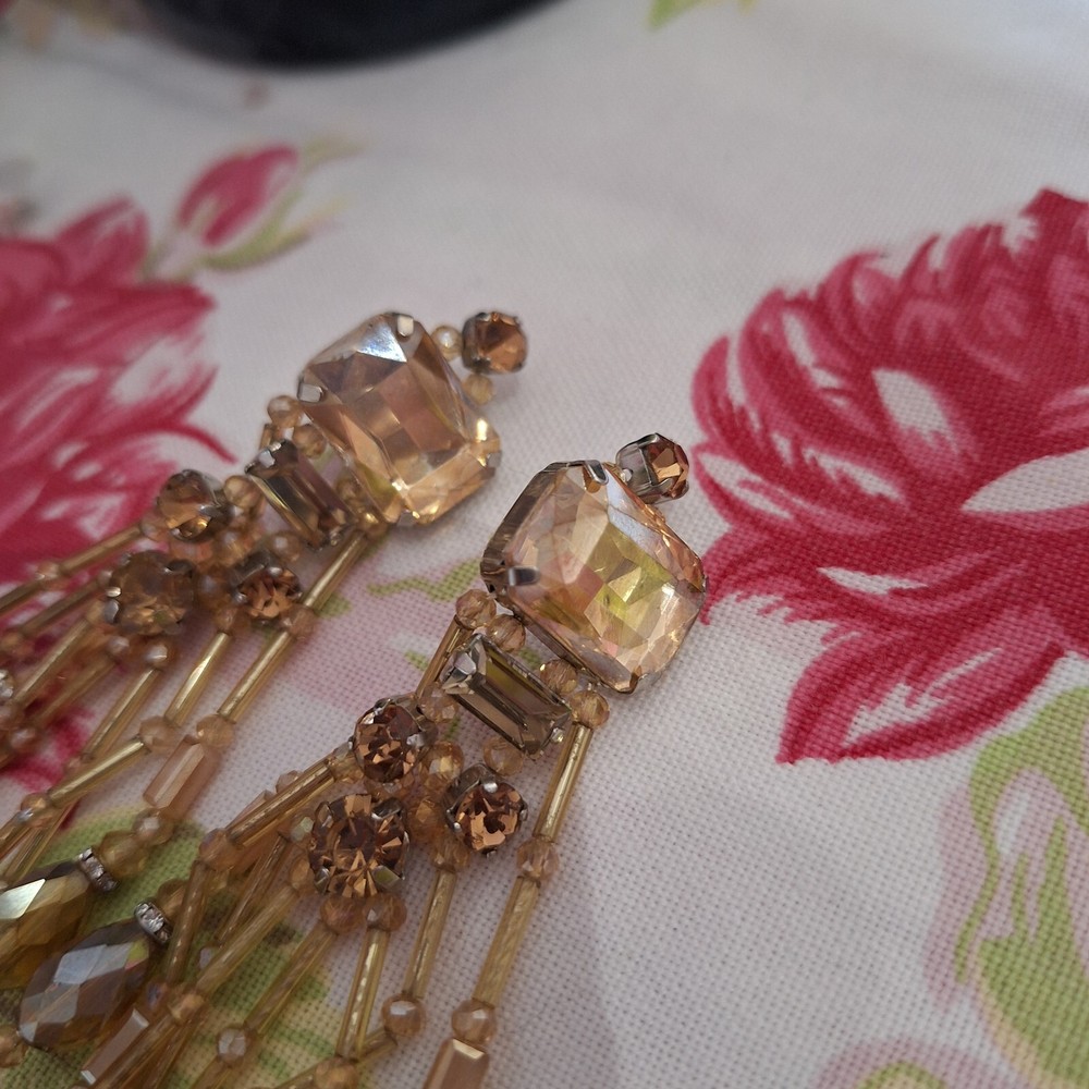Fabulous statement crystal drop Earrings & complementary Bracelet, bronze tones