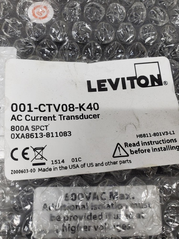 Current Transformer, Split Core, 800A, 333mV, 6" x 5.2" Opening, For Submetering