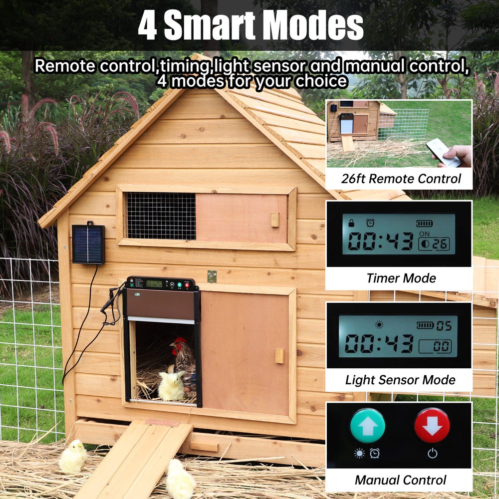 Automatic Chicken Coop Door LCD Battery Solar Powered Timer Light Remote Control