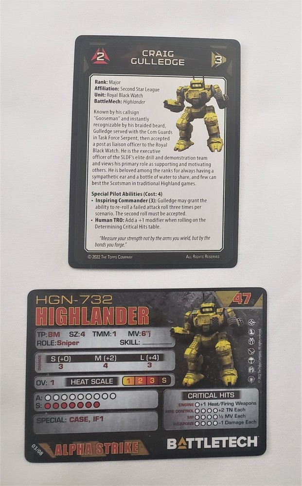 Battletech Highlander with Jump Jets Mech Alpha Cards Northwind Command Lance