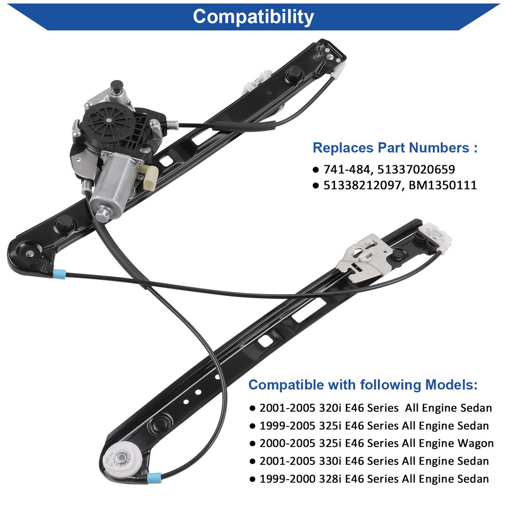 Front Power Window Regulator w/ Motor Driver Side Left LH for BMW E46 3 Series