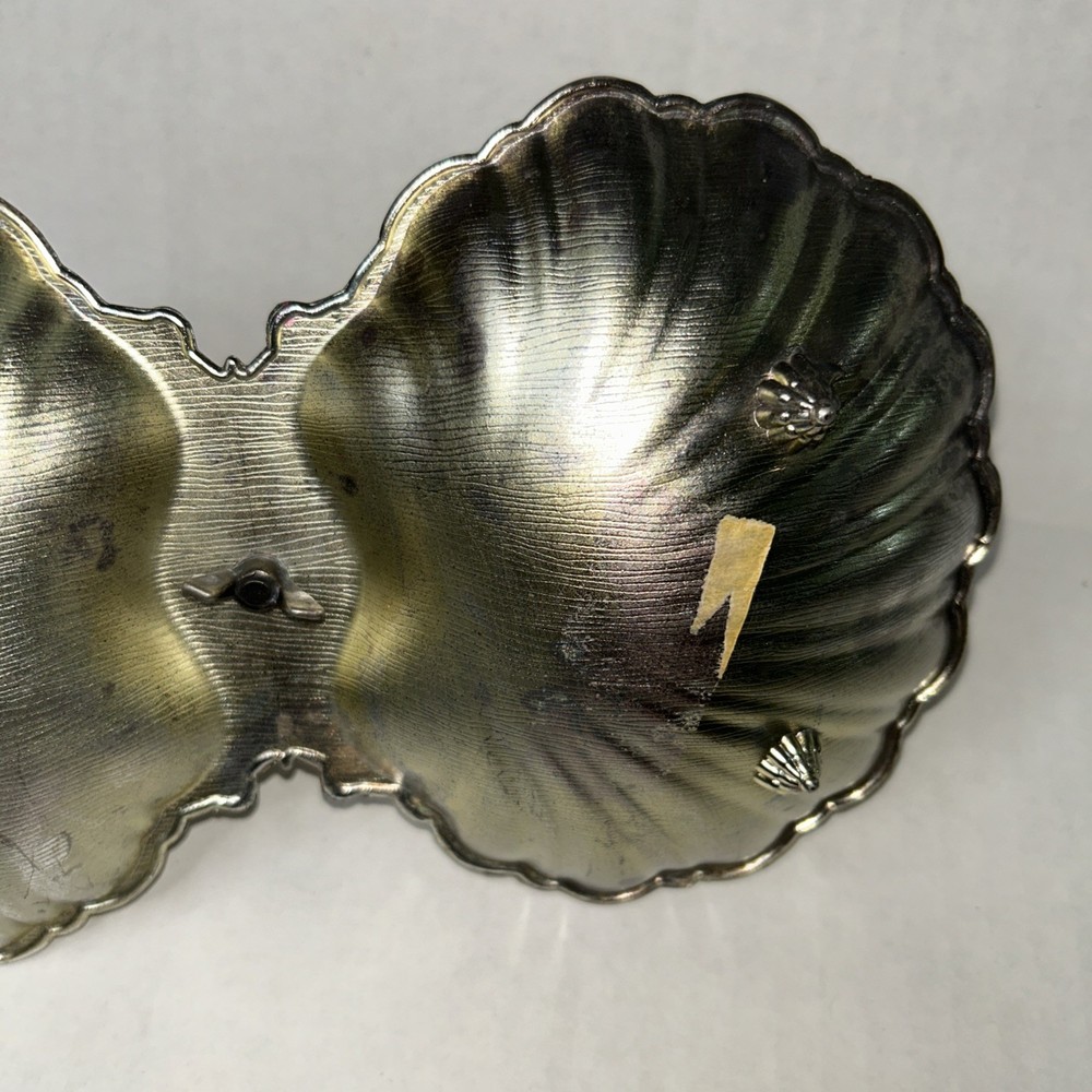 Vintage Silvertone Double Clamshell Serving dish Unpolished FLAWED, Damaged