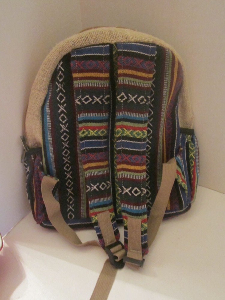 ThreadHeads Himalayan Hemp Funky Mushroom Backpack - 12"x13". Boho. Made Nepal