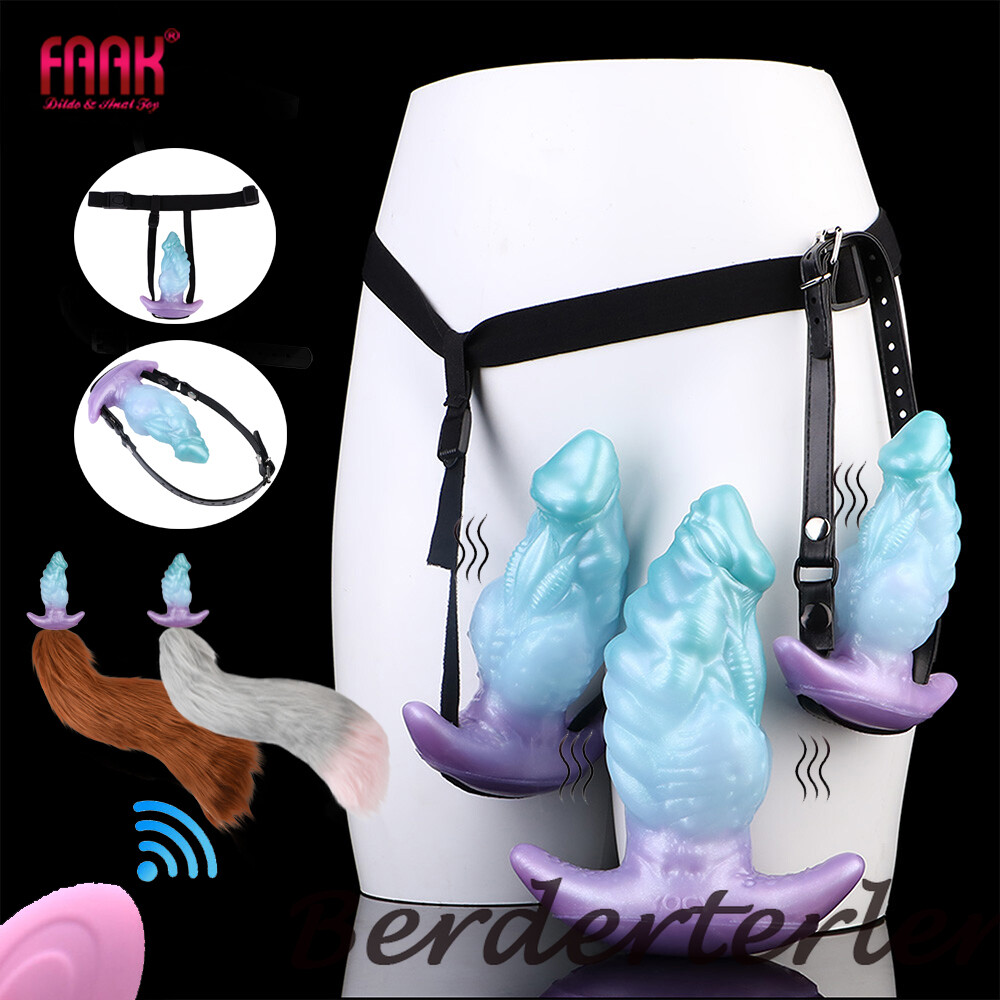 Wireless Control Vibrating Strapon Fantasy Anal Plug Silicone ButtPlug with Tail