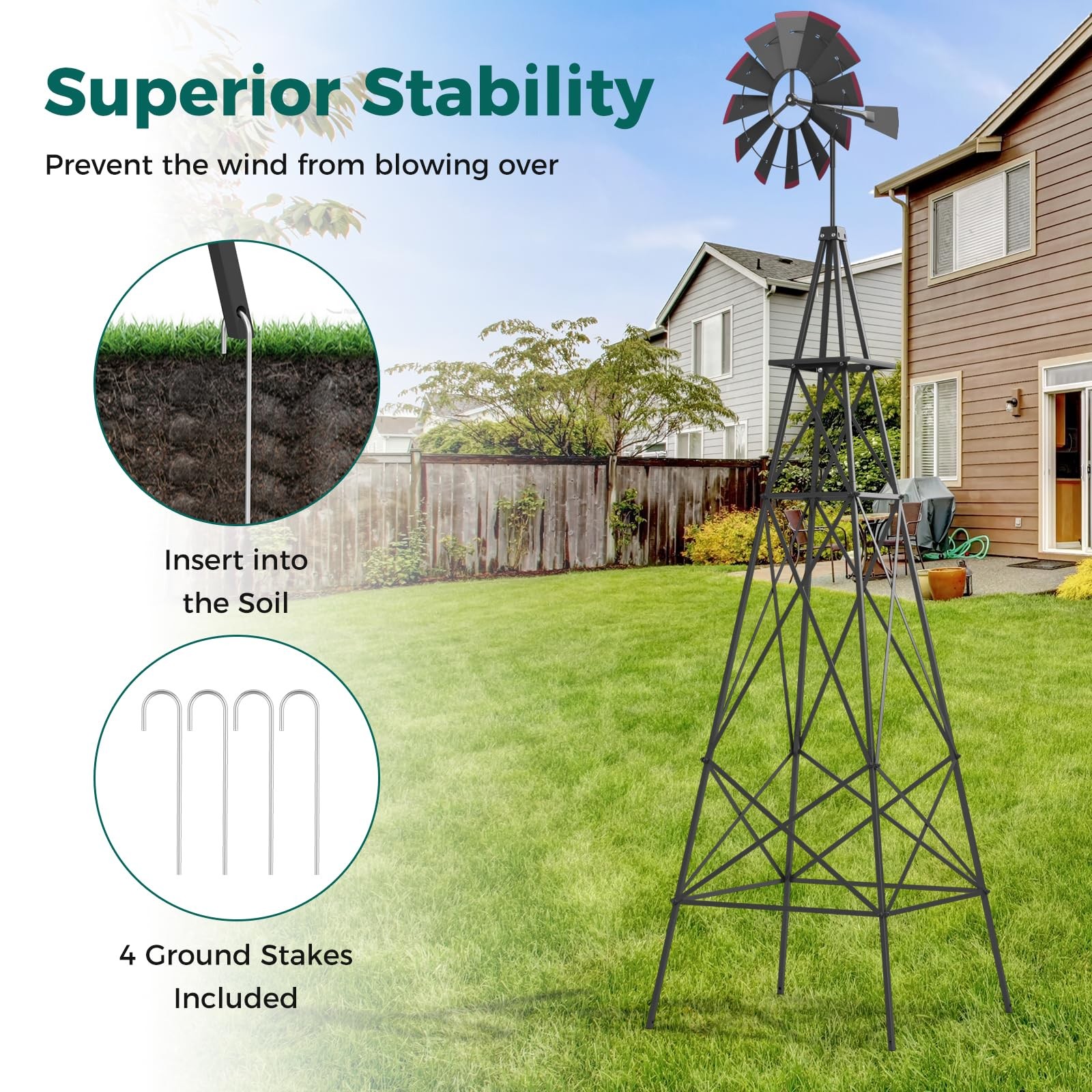 Gemini 说 Tangkula 8.3FT Metal Windmill Weather Vane Weather Resistant Grey