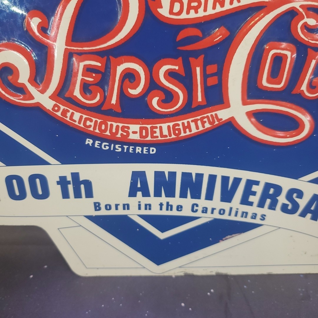 RARE Pepsi Cola Diecut Embossed Metal Sign 100th Anniversary New Bern NC 1998