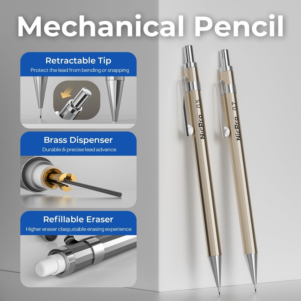 Nicpro 21PCS Professional Drafting Tools & Geometry Set with 21 PCS, Silverr