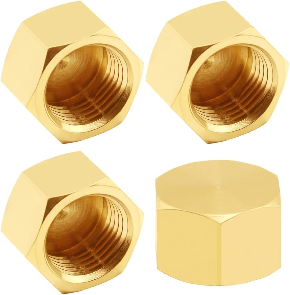 4PCS Brass 1/2 Inch NPT Caps Outer Hex 1/2" NPT Female Thread Socket Pipe End Ca