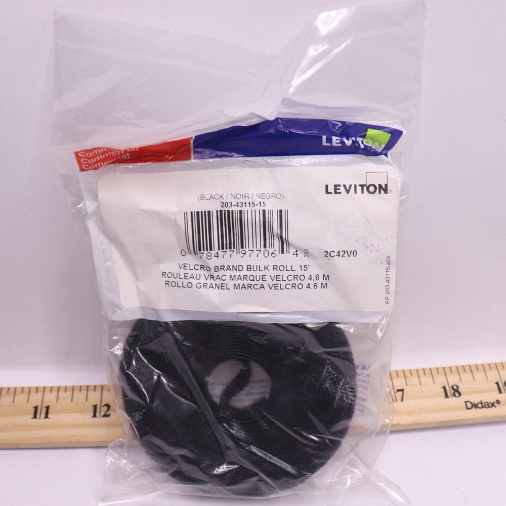 Leviton Bulk Hook and Loop Wrap Black 15' Roll 43115-015