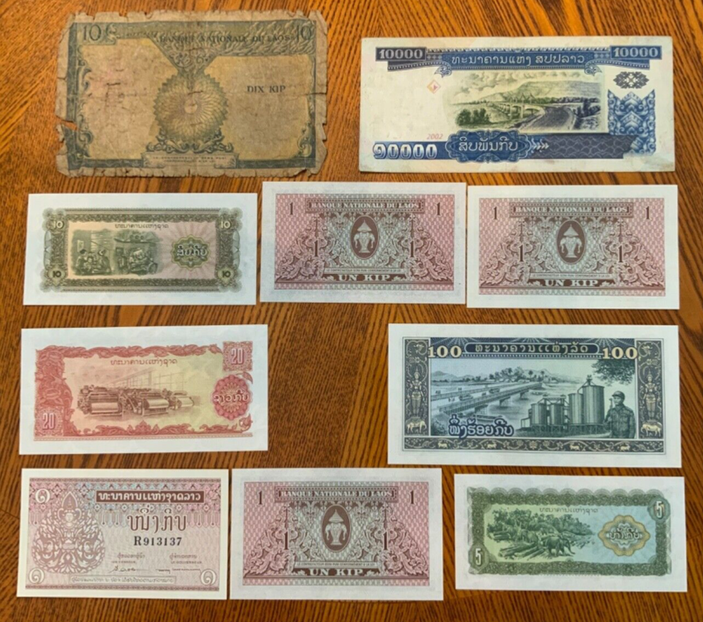 Vintage banknote lot from Laos.