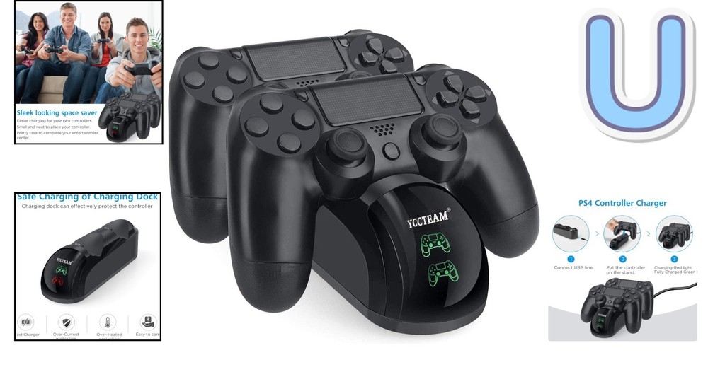 Efficient Dual Charger for PS4 Controllers - Fast Charging with Indicator Lights