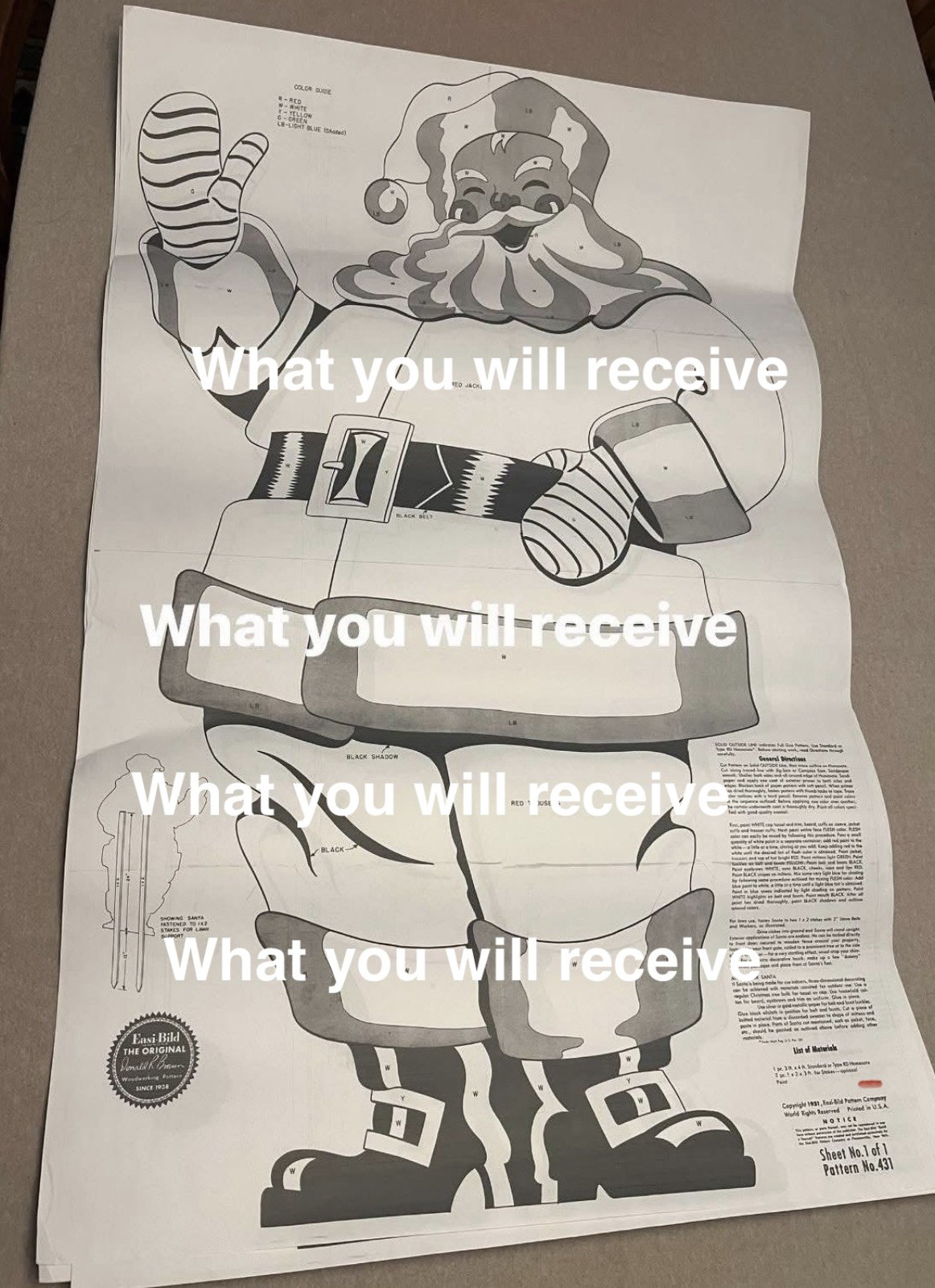 Easi-Bild Santa Pattern #431 Vintage Christmas Wood Santa 1950s Copy Easy Build