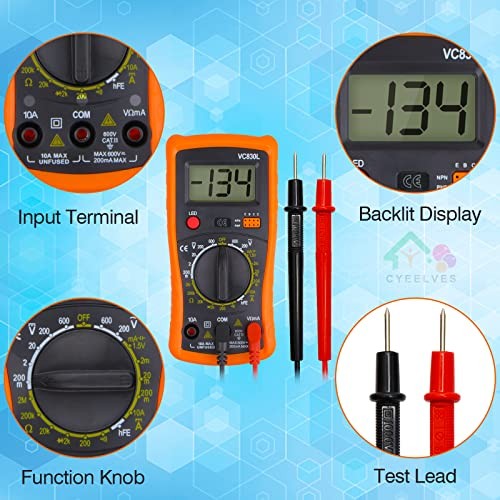 Digital Multimeter, Multimeter with AC DC Voltmeter & Ohm Volt Amp Orange