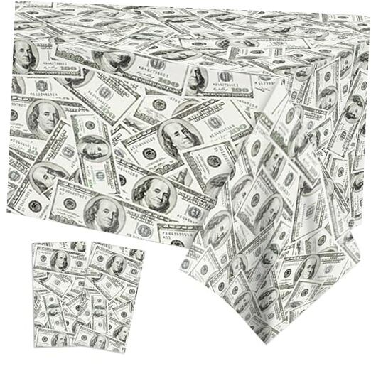 2 PCS Dollar Party Tablecloths, 87" Lx51 W Rectangular Plastic Table Covers,