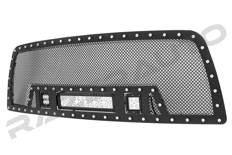 Black SS Mesh Grille Cutout Insert w/LED Lights for 10-18 Dodge RAM 2500/3500