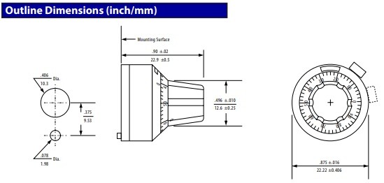 5 (Five) BI Technologies MODEL 2694 7/8" Dia Turns Counting Dial for 6mm shaft