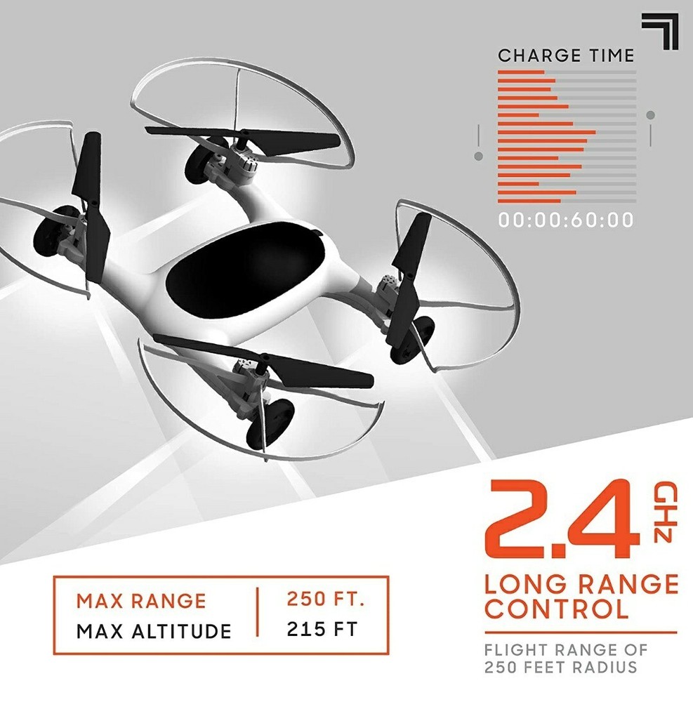 SHARPER IMAGE FLY + DRIVE 7" DRONE RECHARGEABLE DUAL FUNCTION 2.4GHZ LONG RANGE