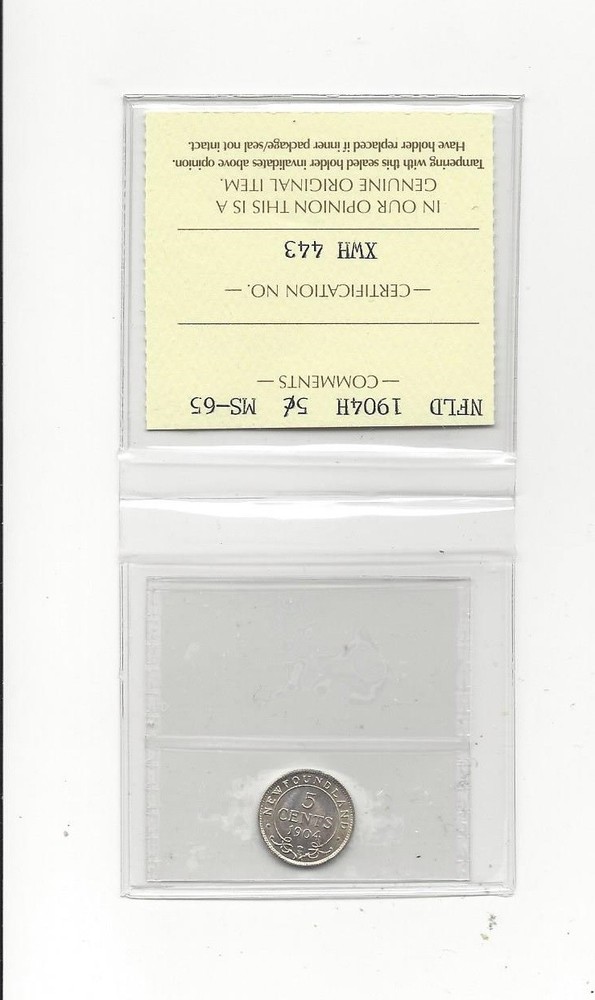 1904H ICCS Graded Newfoundland, 5 Cent, **MS-65**