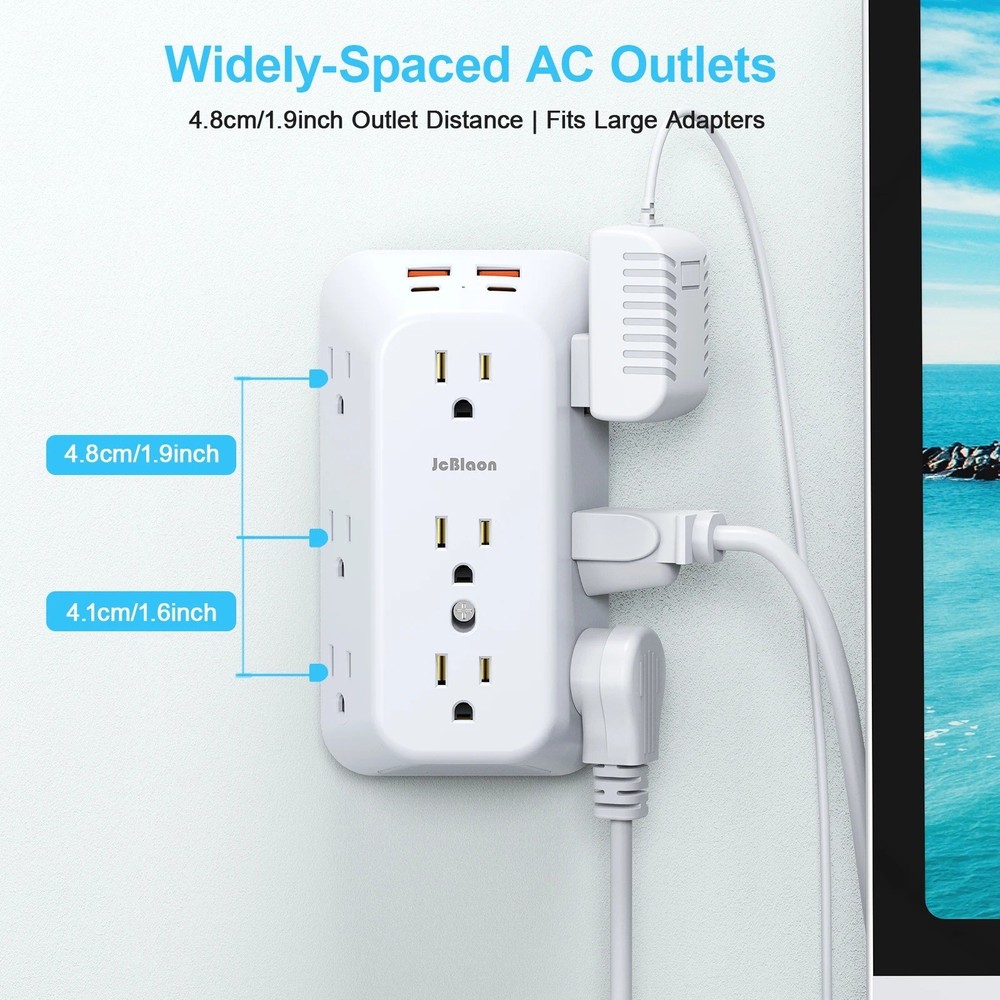 9 Outlet Extender Surge Protector Multi Plug Wall Adapter 4 USB Charger Ports