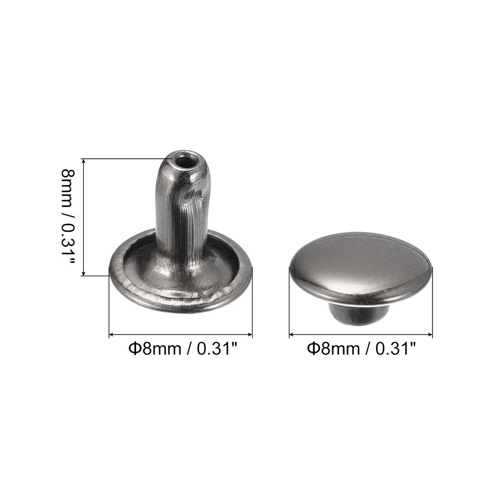 50 Sets Leather Rivets, 8mm Double Cap Rivets 8mm Height Studs, Gun-black