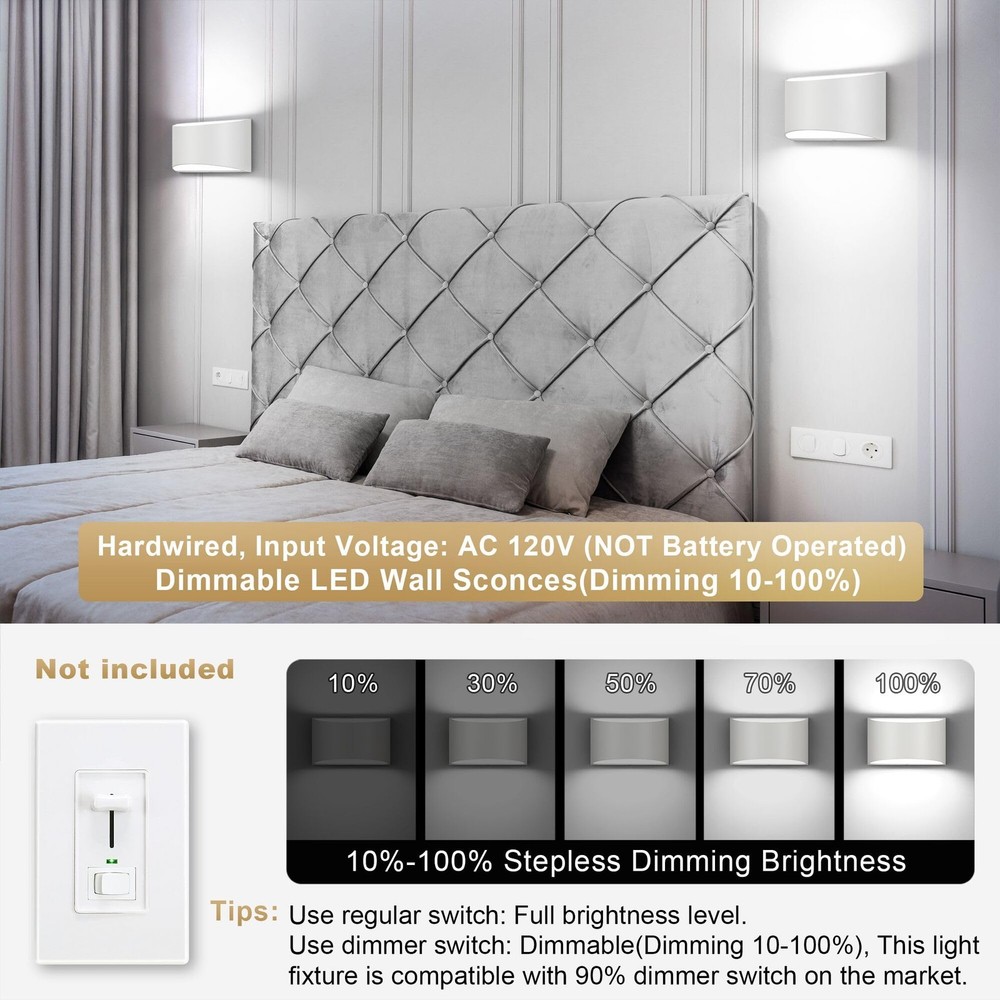 TRLIFE Dimmable Wall Sconces, 3000K/4000K/6000K Selectable Modern Wall Sconce...