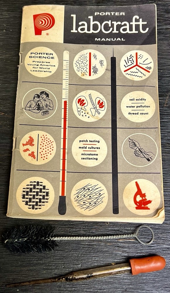 VINTAGE PORTER LABCRAFT EXPERIMENTAL LAB # 140 METAL CASE PYREX TUBES MICROSCOPE