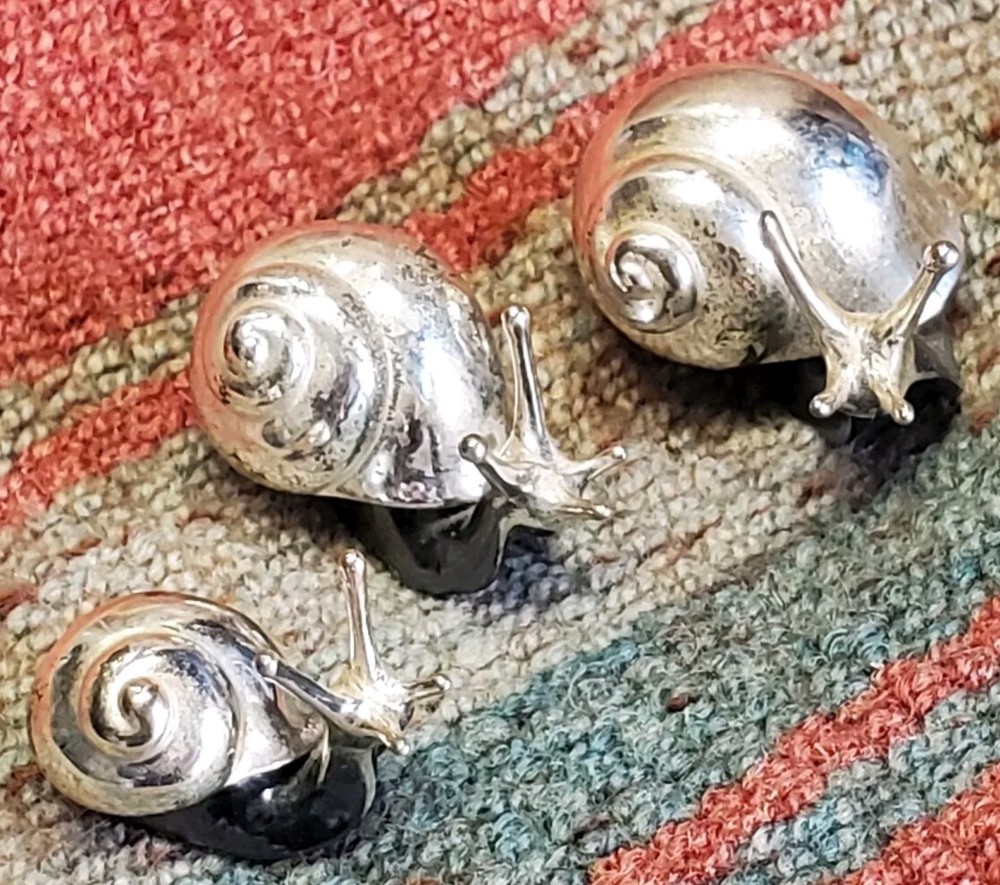 Three Rare Miniature Sterling Silver 800 Snails Marked EDEM