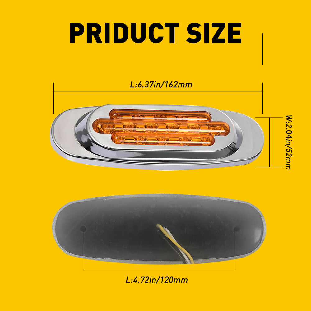 2Pcs Amber 16LED Side Marker Lights Turn Signal Light For Freightliner Peterbilt