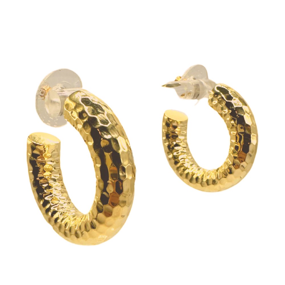 Thick Hammered Gold Hoops