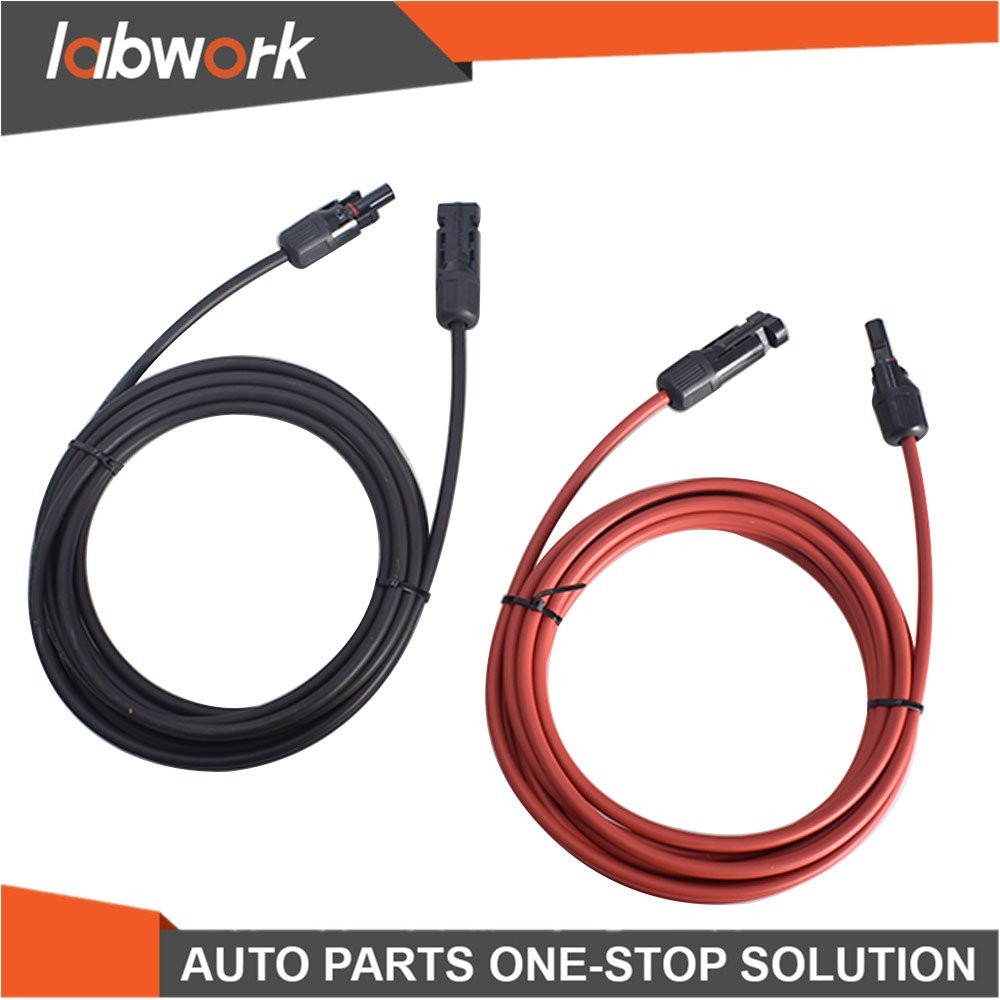 Labwork Solar Panel Extension Cable Wire Connector 1 Pair 12AWG 15ft Black+Red