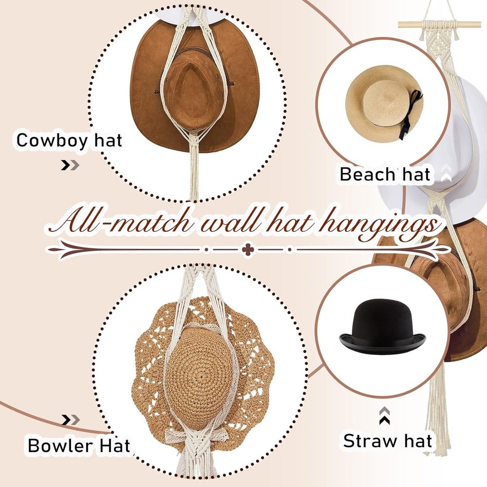 Sturdy White Macrame Hat Hanger – Modern Boho Design for Effortless Hat Storage