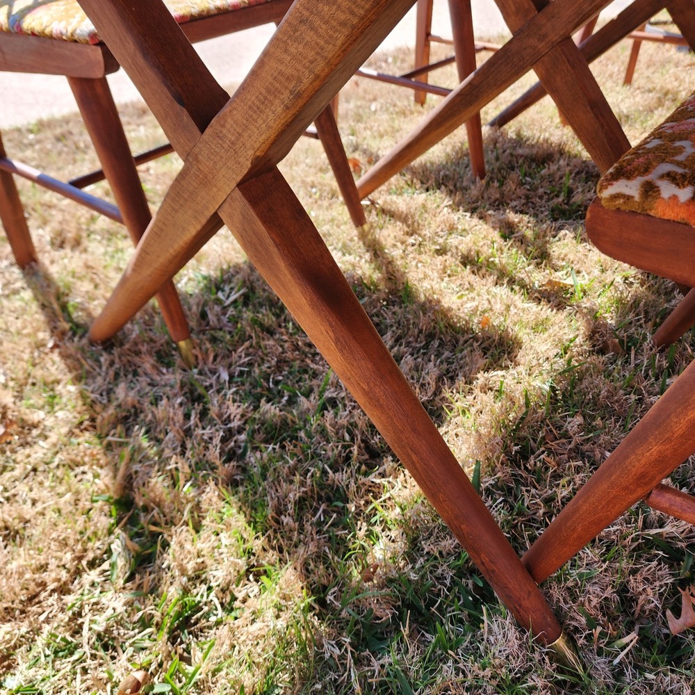 MCM Craddock Refinished Walnut Scissor Leg Table and 6 Chairs
