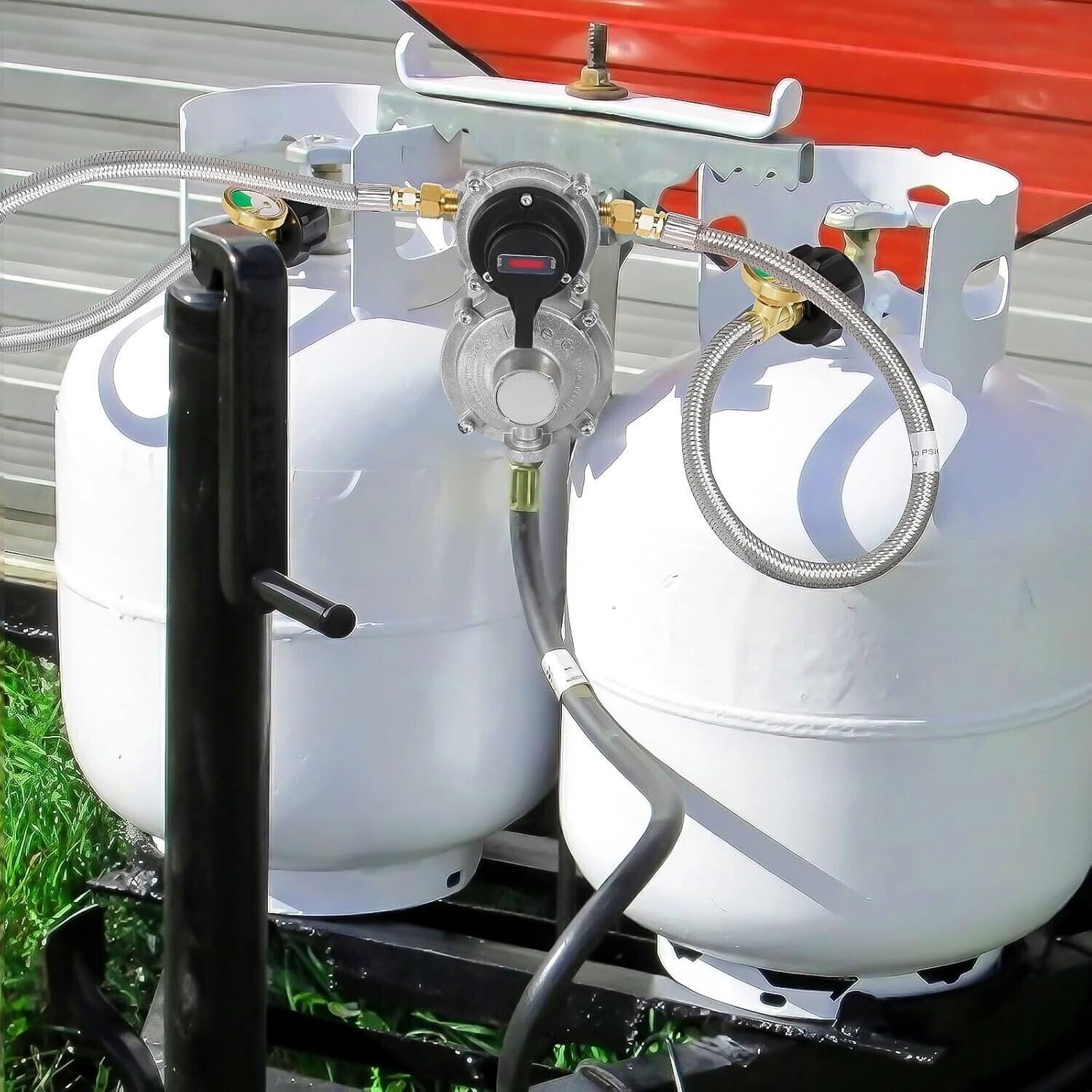RV Propane Regulator 2 Tank Hoses,2-Stage Auto Changeover LP Propane Gas Regulat