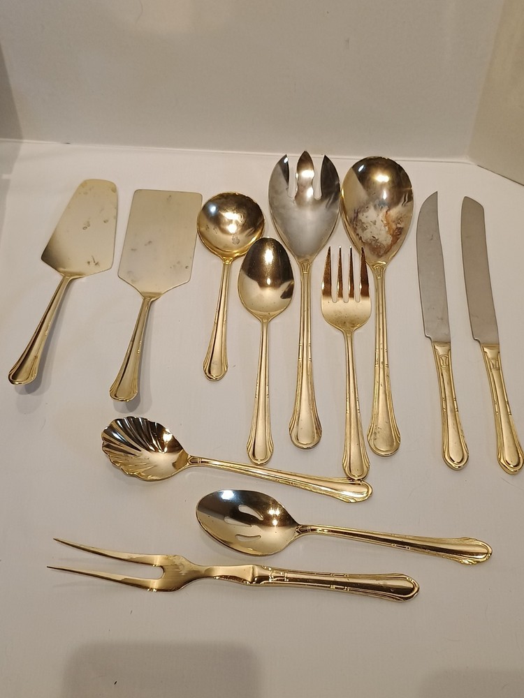 86 Pc Hampton Silversmiths China 215 Flatware Set Gold Plated In Original Case
