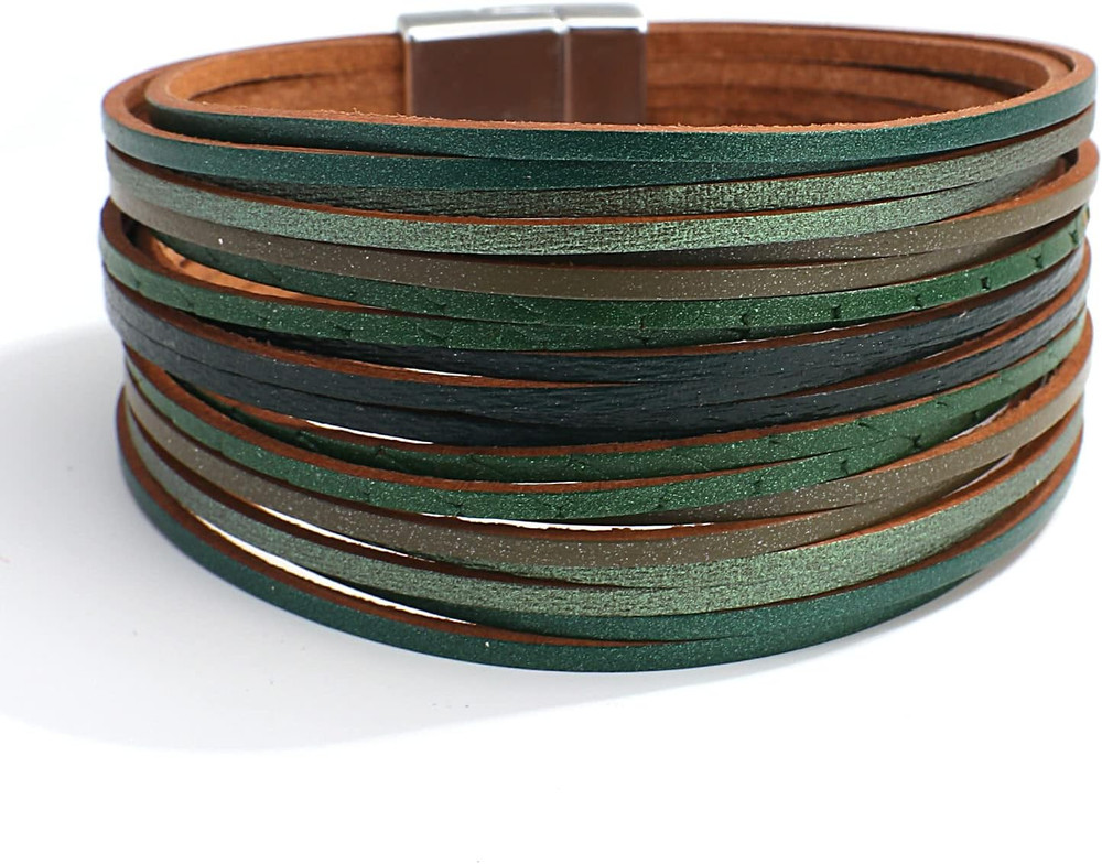 Handmade Layered Leather Bracelets Wrap for Women Stackable Chunky Colored Men C