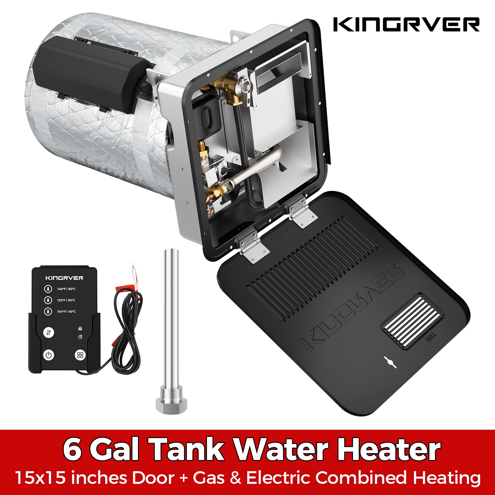 6 Gal RV Camper Tank Water Heater Propane, Electric or hybrid w/ 15"x15" Door